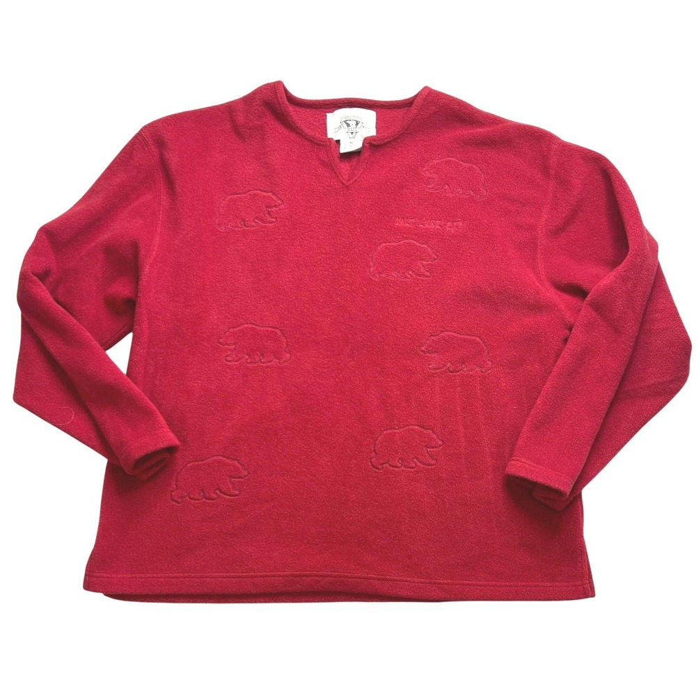 Arctic Image Red Fleece Pullover Salt Lake City Embossed Bear XL Macao Vintage